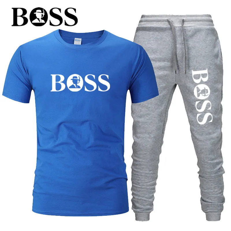 

Traje informal con estampado para hombre, Camiseta de algodn + Pantalones deportivos, traje para correr de secado rpido de dos