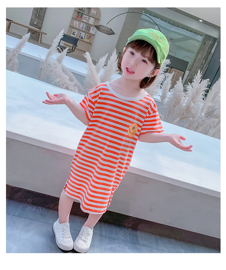 

Футболка модное короткое платье для девочек хлопковые корейские модные наряды милое желтое платье для девочек Радужный халат для девочки п...