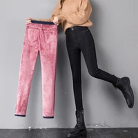 fallwinter thickened warm jeans fashion casual all match high waist stretch tight fitting korean velvet pencil pants women