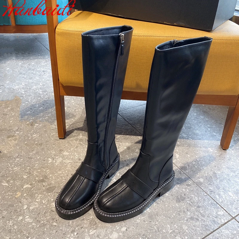 

Shoes Women Winter New Genuine Leather Long Boots Round Toe Zipper Platform Designer Boots Waterproof Botas De Mujer Size 35-41