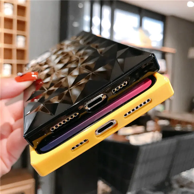 For iPhone 11 Pro 11Pro Max Luxury Diamond Square Flexible Soft TPU Case Phone Back Cover |