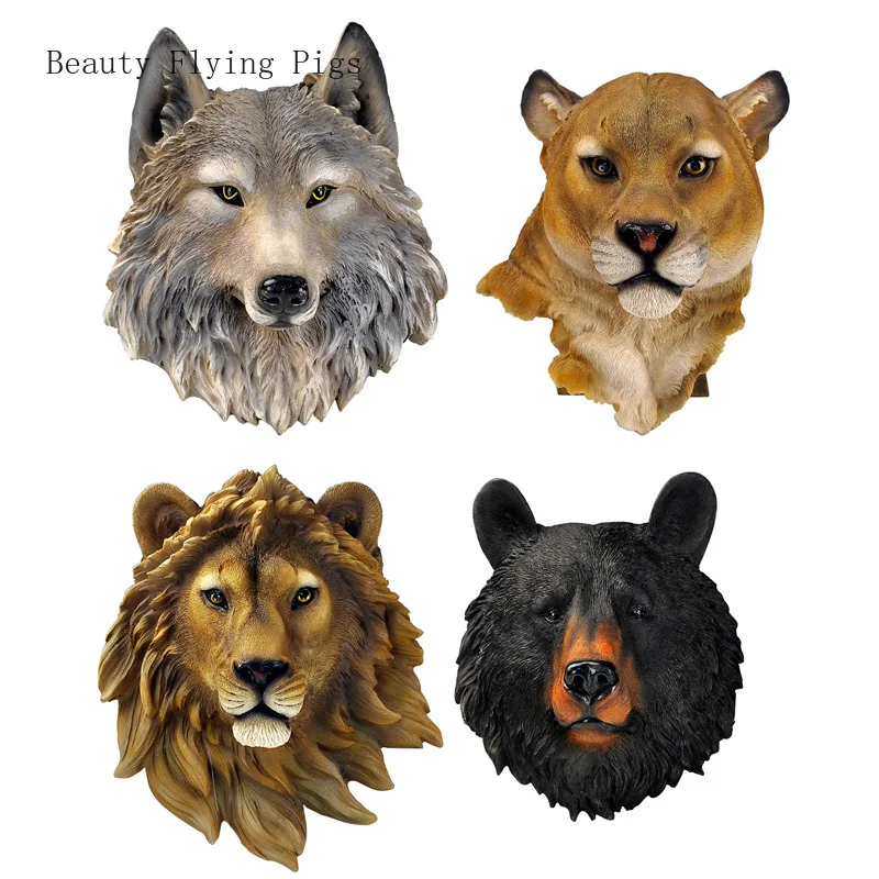 

Creative 3D Animal Head Simulation Wall Ornaments Resin Wall Hanging Decoration Crafts European bar Home Decor Accessory