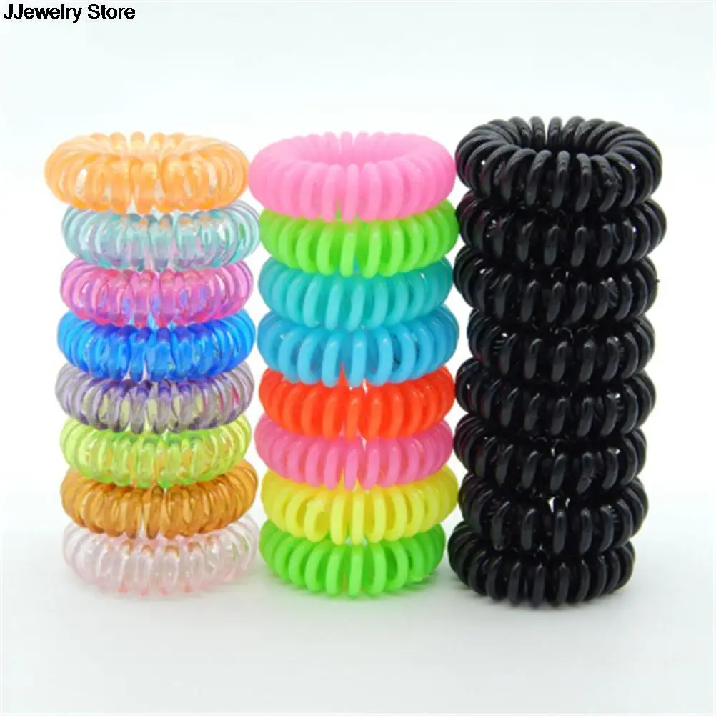 10Pcs Elastic Clear Telephone Wire Hair Bands Plastic Spring Gum For Hair Ties No Crease Coil Hair Tie Ponytail Hair Accessories