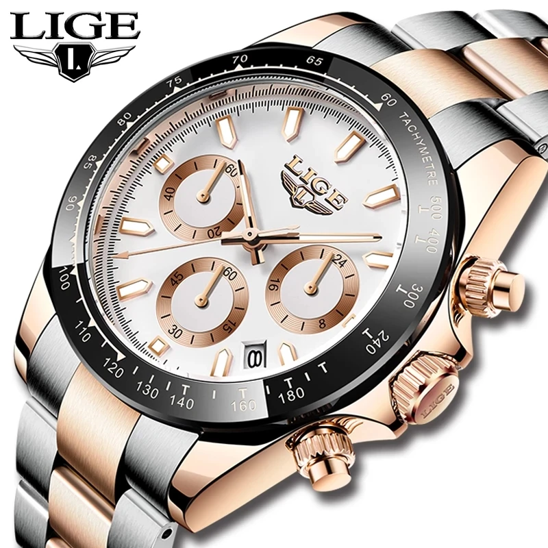 

2021 LIGE Watch for Men Top Brand Luxury Stainless Steel Waterproof Clocks Mens Watches Quartz Clock WristWatch Montre Homme+Box