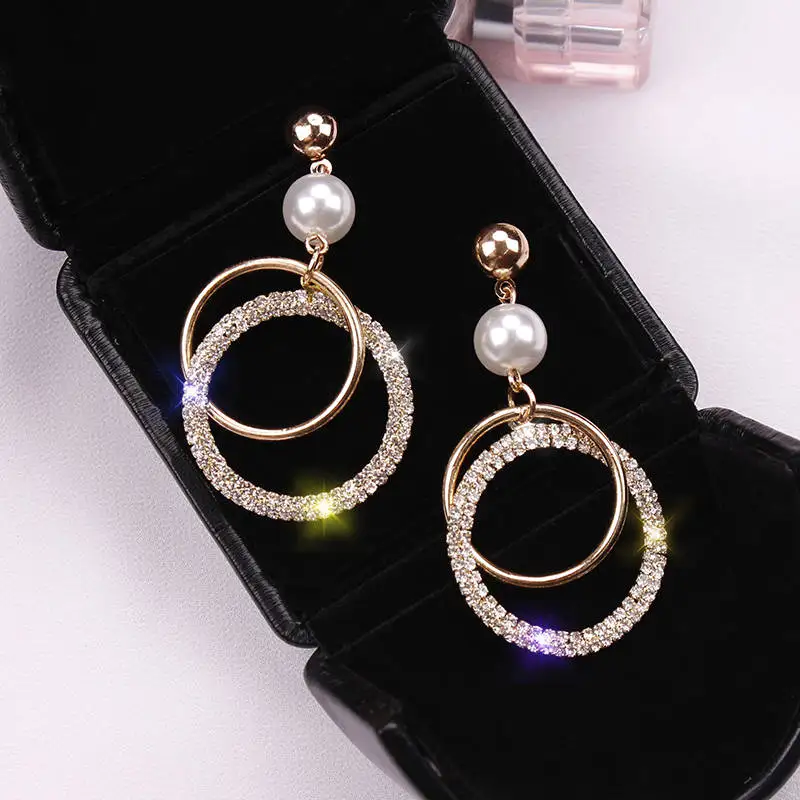 

Fashion Korean Style Big Small Circle Rhinestone Earrings Luxury Gold Silver Color Crystal Earring Women Weddings Party Jewelry