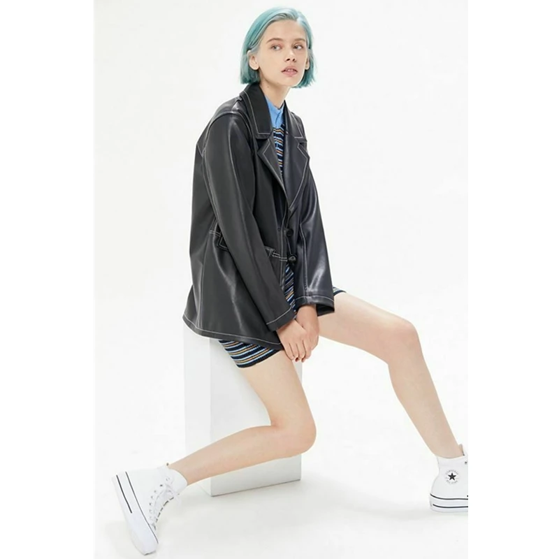 Новинка 2019 модные женские куртки Jacker гладкие мотоциклетные искусственная кожа с