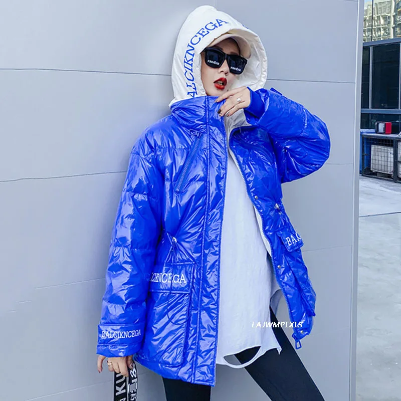 

Winter White Duck Down Padded Hooded Women Bright Color Patchwork Warm Parka Jackets Female 2021 Fashion Streetwear Parkas