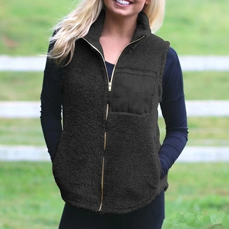 

2019 New Cotton Blend Women Vests Autumn Plus size Sleeveless Coat Ladies Fashion Zipper Casual Waistcoat Female