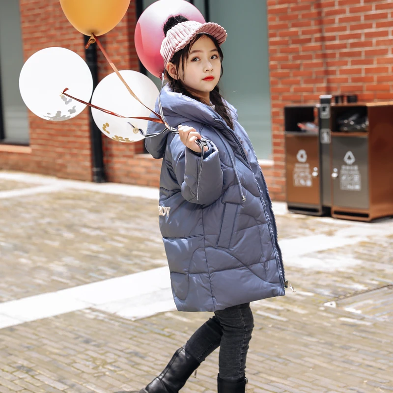 Модные пуховики для маленьких девочек зимняя Длинная модель Детские Пуховые