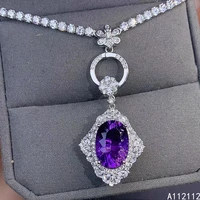 boutique jewelry 925 sterling silver inlay with natural gem female popular elegant oval amethyst pendant necklace support detect