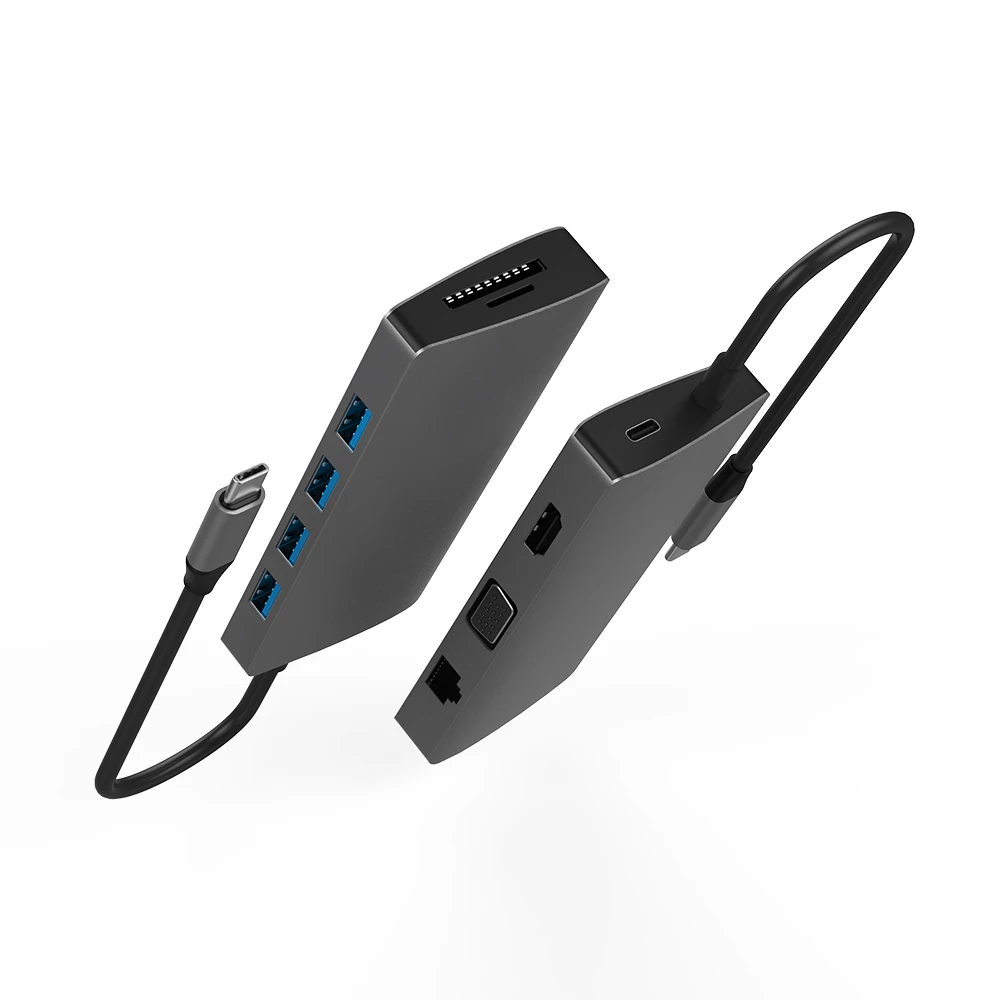 10 в 1 Miltifunctional док станция USB C до USB3.0 4K HD 1080P VGA Гбит/с Ethernet сеть 60 Вт PD SD/Кардридер