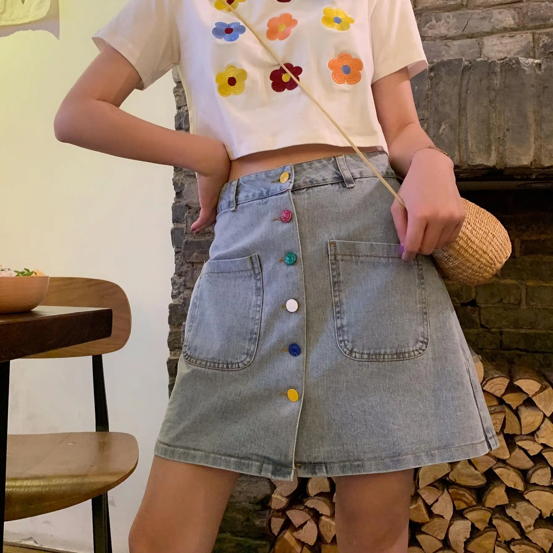 

Elegant style Denim Short Skirt female student summer new Korean version ins student retro versatile A-line skirt female student