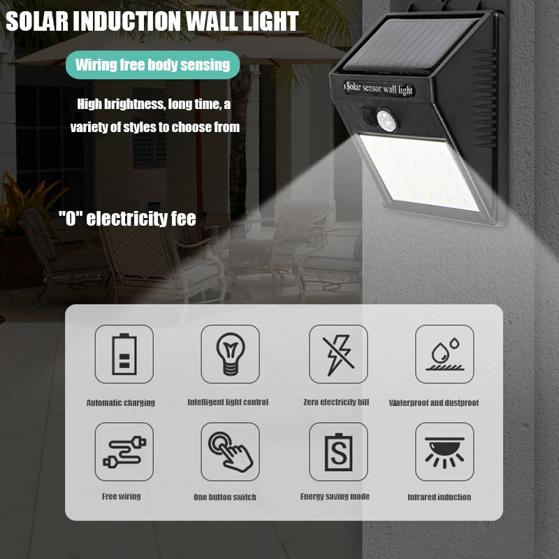 Уличный солнечный светильник с ИК датчиком движения настенный