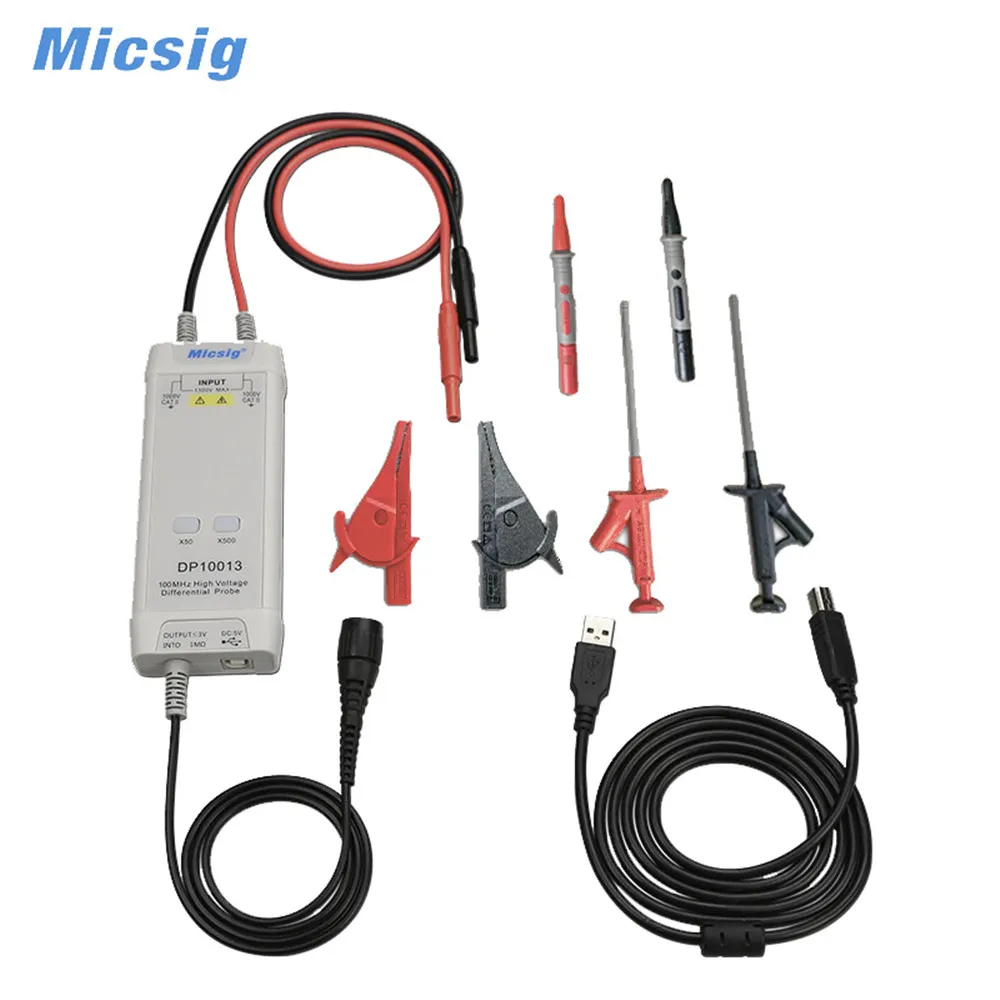 

Micsig DP10013 Oscilloscope Probe Accessories Parts 1300V 100MHz High Voltage Differential Kit 3.5ns Rise Time