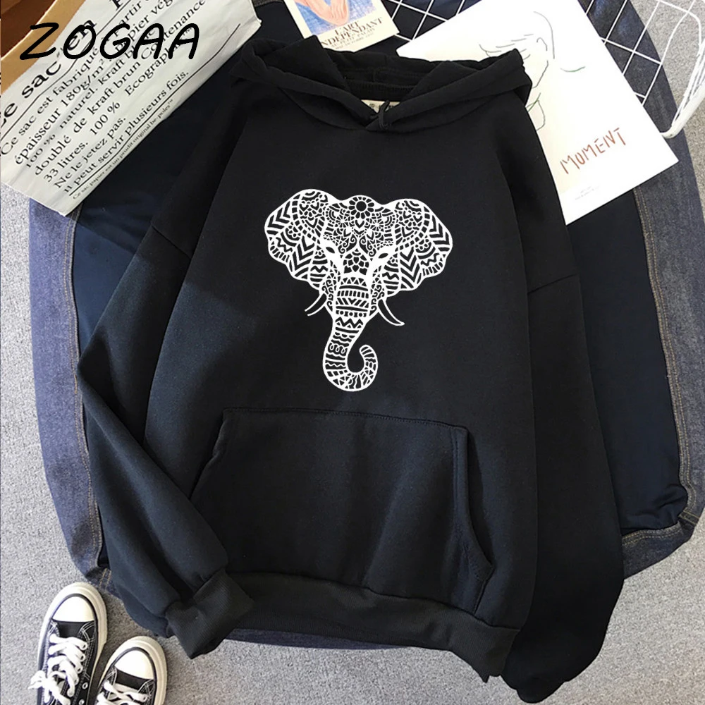 

ZOGAA Spring New Men's Thick Hooded Sweatshirt Simple Elephant Printed Harajuku Student Hoodie Hip Hop Casual Sweatshirt Men's