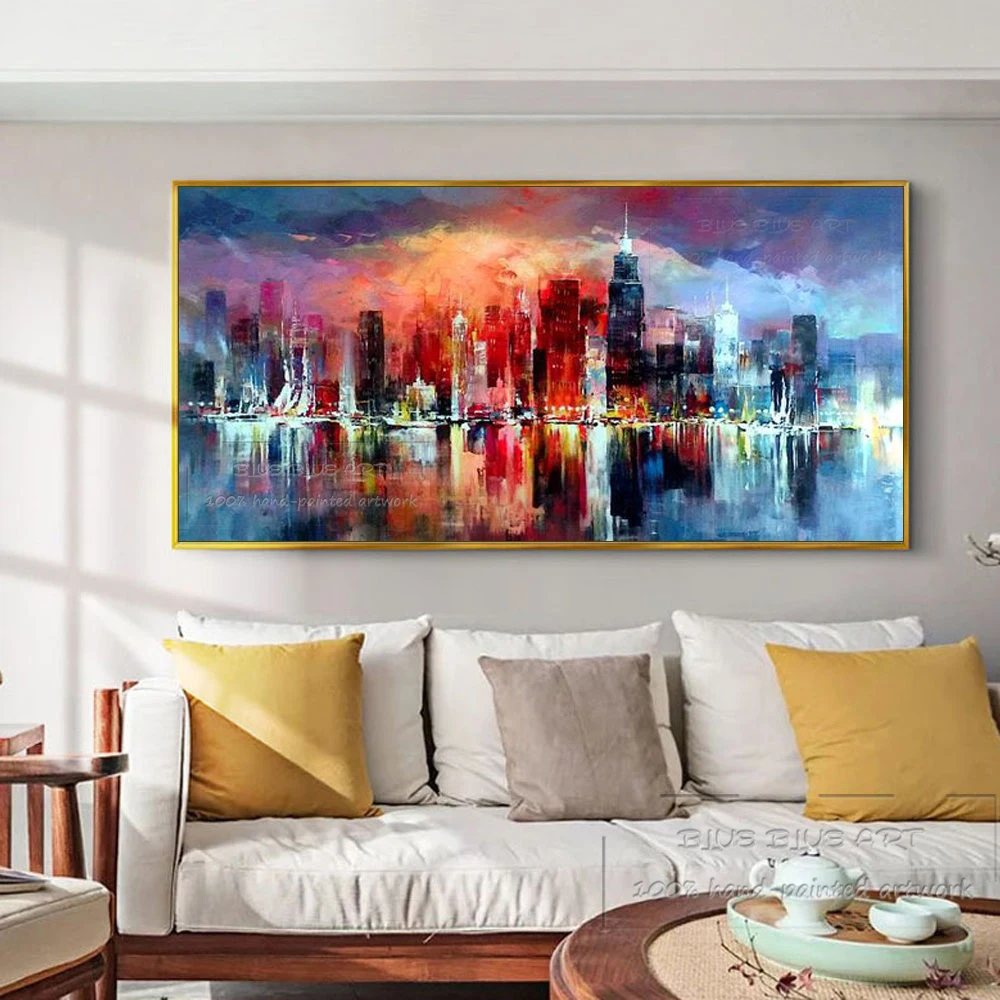 Ручная роспись настенная живопись абстрактный городской пейзаж масляная на