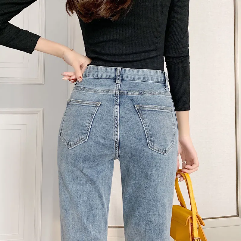 Женские джинсы с высокой талией женские весенние новые стильные элегантные
