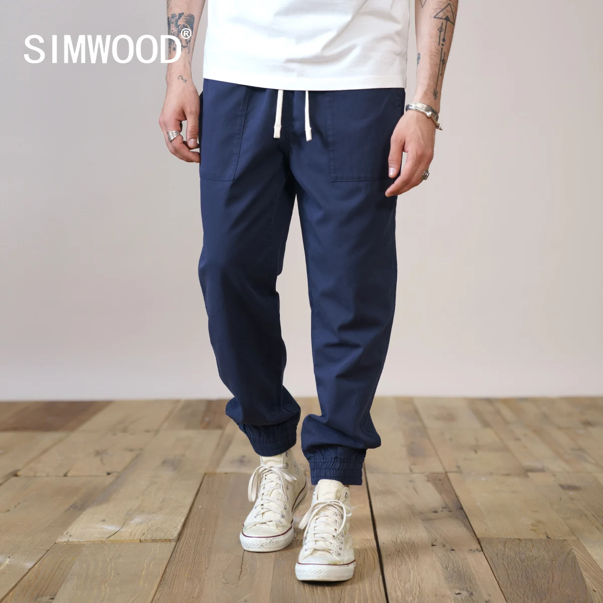

SIMWOOD 2022 Spring New Loose Tapered Drawstring Pants Men Ankle-Length Outdoor Wear Plus Size Trousers SK130637