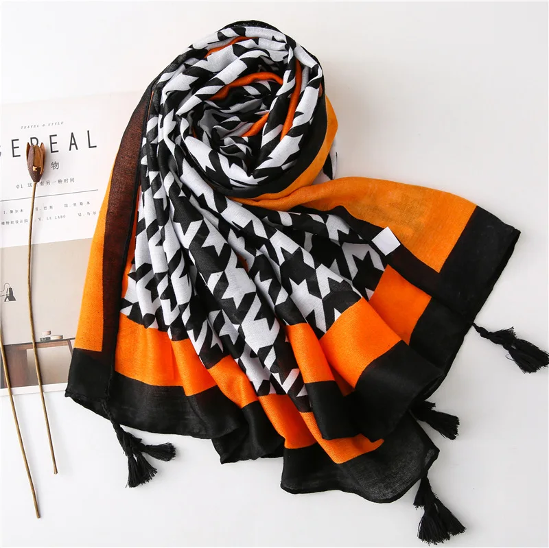 Классический шелковый шарф из хлопка и льна Хаундстут летний солнцезащитный