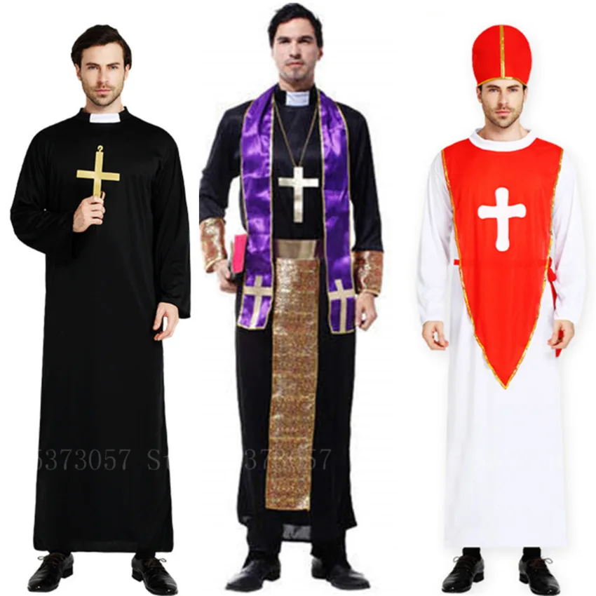 2021 мужские костюмы священника Бишопа христианский пастор клиргимен косплей