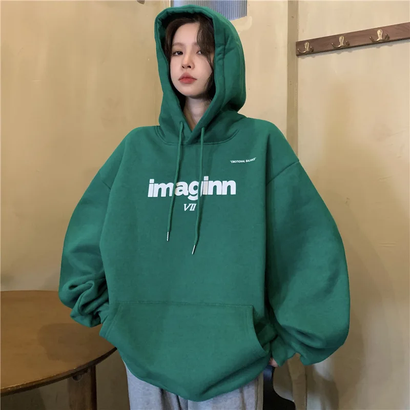 

Женская толстовка в стиле ретро, Женская осенне-зимняя Новинка 2021, свободная утепленная плюшевая Женская Повседневная Толстовка в стиле Ха...