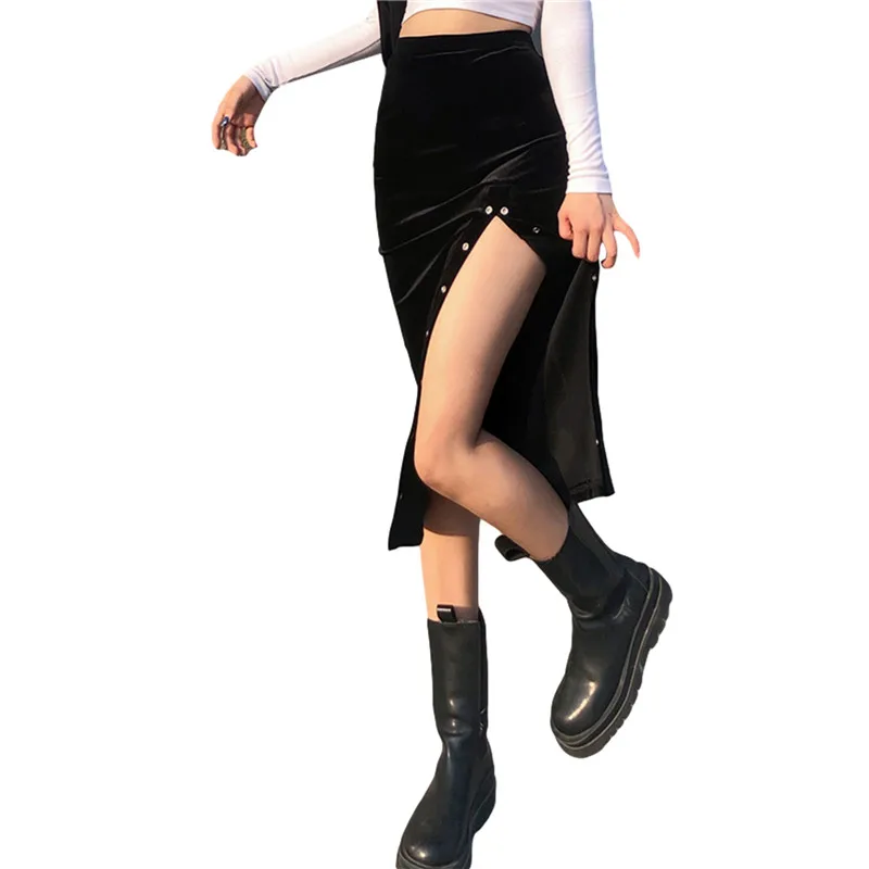 Юбка женская бархатная средней длины модная Однотонная юбка-трапеция с