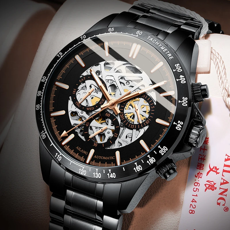 Часы мужские Роскошные автоматические из турбийона и нержавеющей стали с