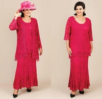 water melon mother of the bride dresses with jacket lace appliqued long sleeve wedding guest dress ankle length plus size
