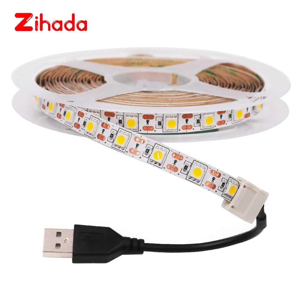 Светодиодная лента 5 в постоянного тока USB 60 светодиодов/м гибкая светодиодная 5050