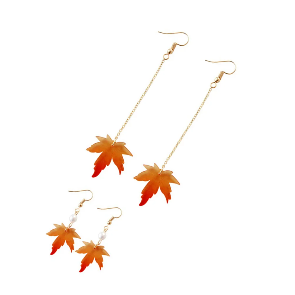 

2 Pairs Gorgeous Maple Dangle Earrings Fashion Drop Earrings Ear Accessories
