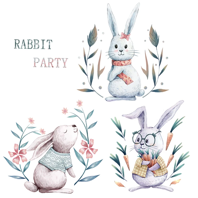 

Cartoon Animals Wall Stickers Kids Rooms 3 Cute Rabbits Decorative Wallpaper Living Room Bedroom Self-adhesive Mural