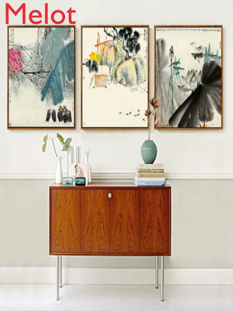 

Living Room Decorative Painting Freehand Ink Triple Sofa Background Wall Mural Modern Minimalist Hometown Delight Poster