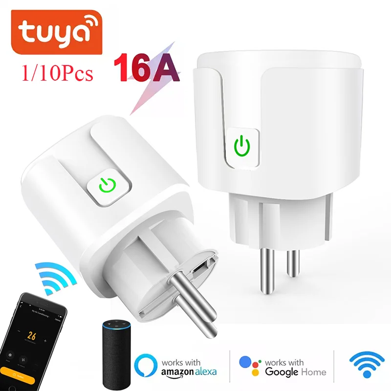 

1/10Pcs 16A Smart Home EU Smart Plug Tuya / Smart Life App Alexa Wifi Socket With Statistic of Electricity Smart Power Adapter