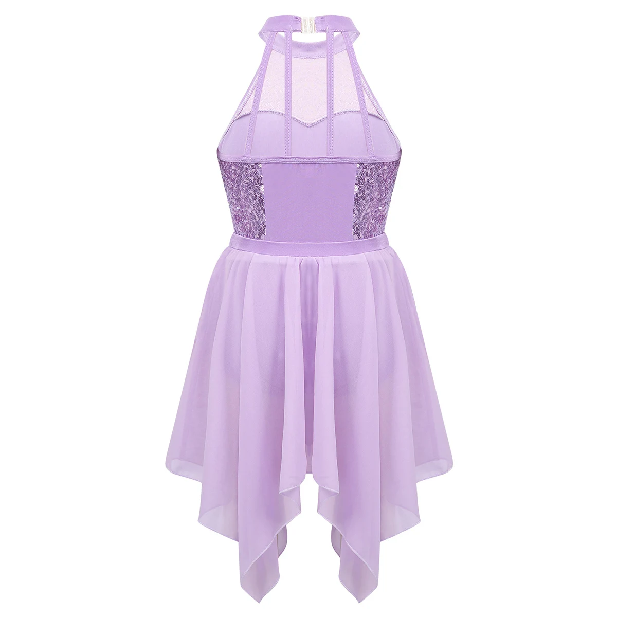 Женское балетное платье с лямкой на шее и блестками лирическое гимнастическое