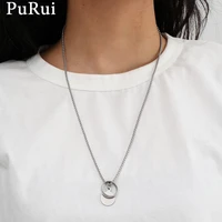 purui minilist stainless steel necklace lovers trendy rings pedant necklace for women jewelry long chains link pedant choker