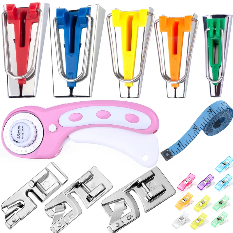 

KAOBUY 45mm Rotary Cutter Set Fabric Bias Tape Maker Tools Sewing Clips Hemming Foot Kit Professional Leather Cutting Tools Set