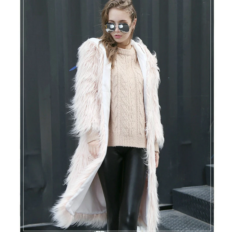 Осенне зимнее новое пальто из искусственного меха темно зеленое лисы Женское