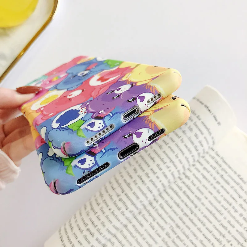 Cute Colorful Cartoon Bear Scrub Phone Case for iPhone 6 6s 7 8 Plus X Xs XR Max Hard PC Back Cover |