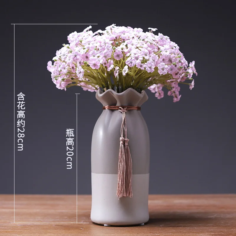 Vase with flowers Современная керамика ваза с ораментами лист лотоса с бахромой водная культура вазы мешок удачи Цветочная ваза центральный Свадебные украшения - Цвет: Vase with flowers