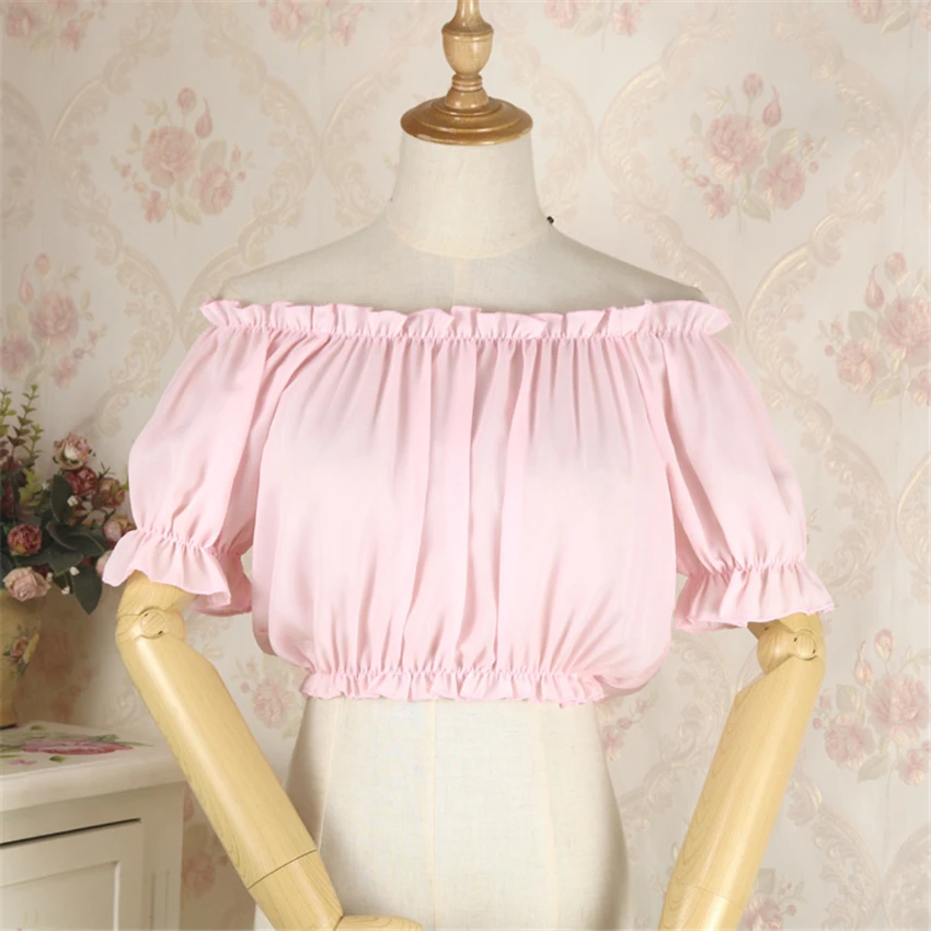 

2021 Woman Medieval Lolita Tops Kawaii Off Shoulder Chiffon Party Cosplay Costumes Renaissance Princess Short/Long Sleeve Blouse