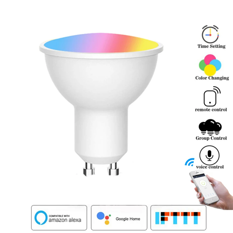 

Умсветильник лампа GU10 RGB + CW 2700-6500K с поддержкой Wi-Fi и дистанционным управлением