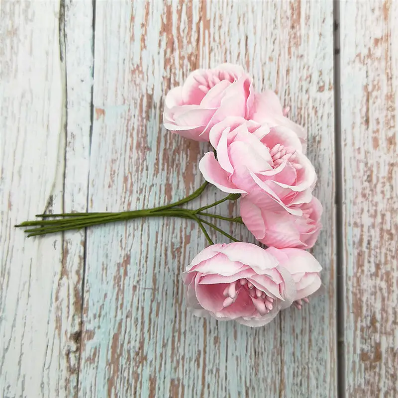 pink 12 шт./лот, шелковые розы, бутон, букет для рукоделия, ручной работы, для свадьбы, невесты, держащих цветы или детей, аксессуары для волос, украшение для волос - Цвет: pink