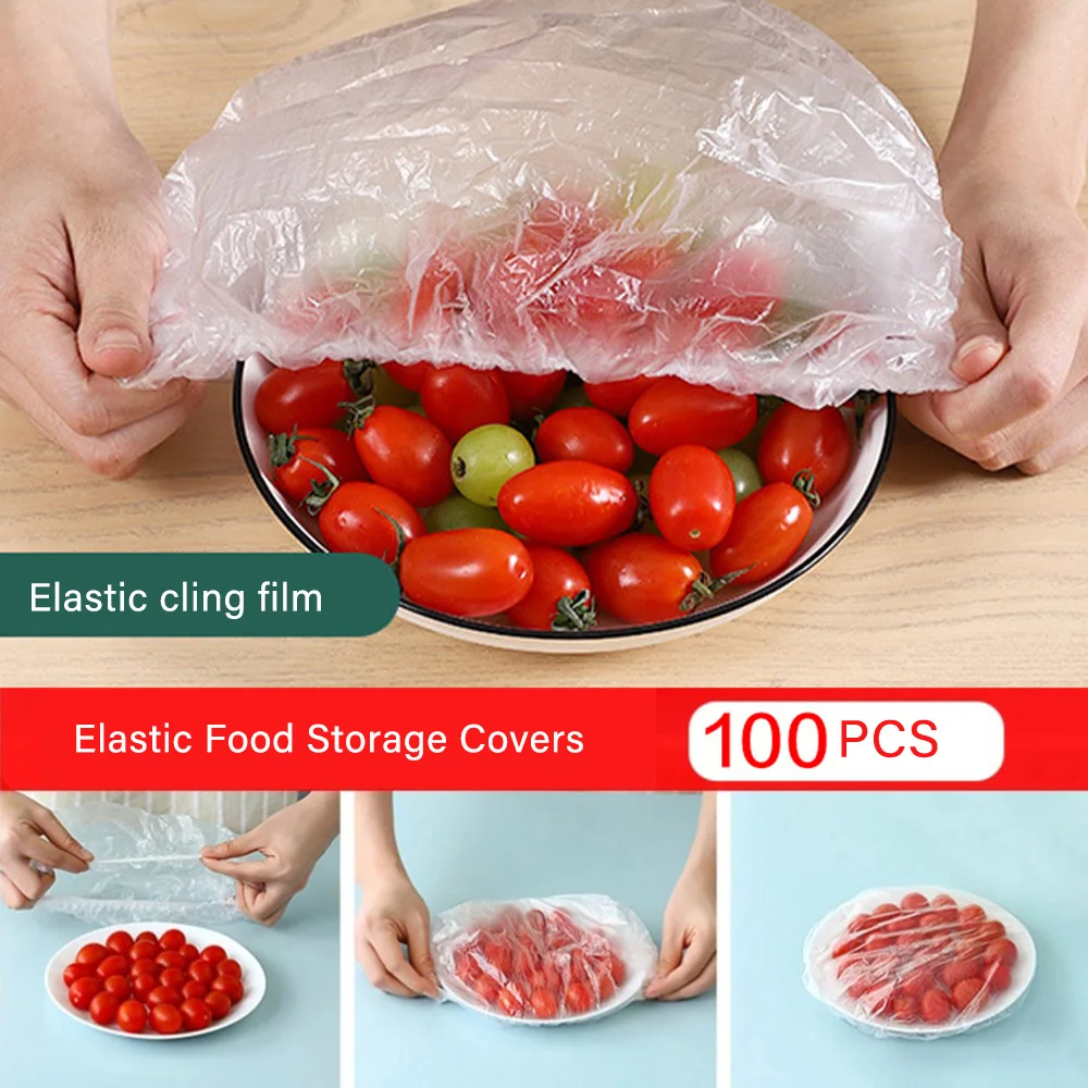 

100Pcs Food Storage Covers,Plastic Bowl Covers with Elastic Edging,Stretchable Plastic Food Wraps,Covers for Storage Containers