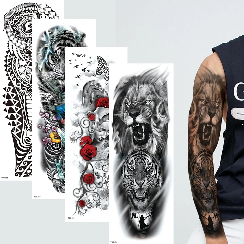 

10 Design Waterproof Temporary Tattoo Sticker Full Arm Large Size Arm Tatoo Flash Fake Tattoos Sleeve for Men Women Girl