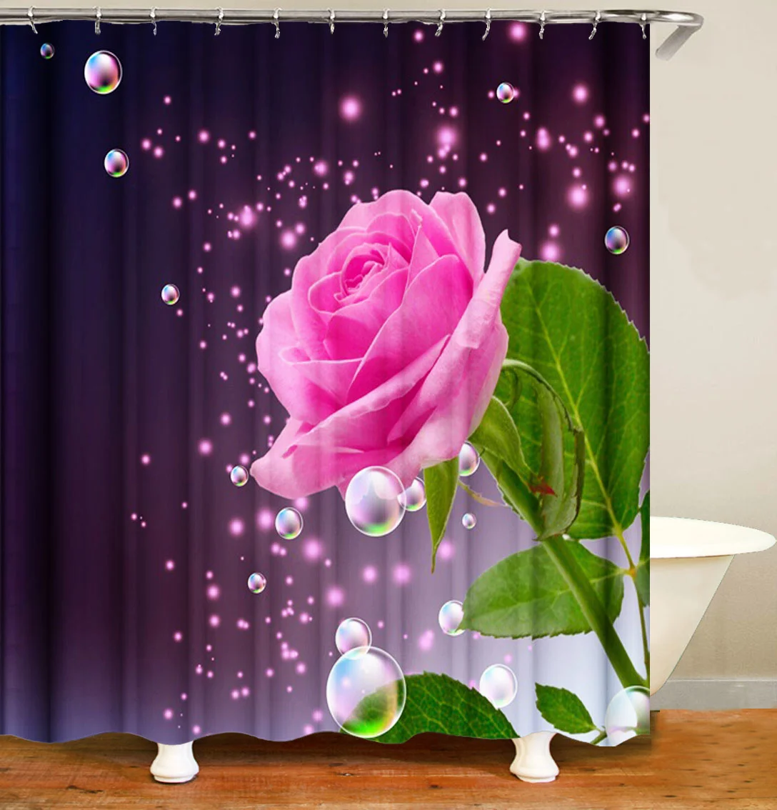 pink rose shower curtain fantasy modern bathroom set fashion pattern bath curtains non slip toilet cover floor and mat rug sets free global shipping