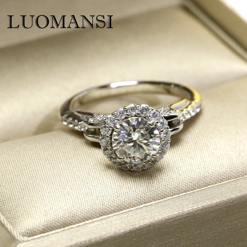 

Luomansi Real Moissan Diamond Ring D color 1 Carat 925 Sterling Silver Full inlaid Gemstone Rng Fine Wedding Gift