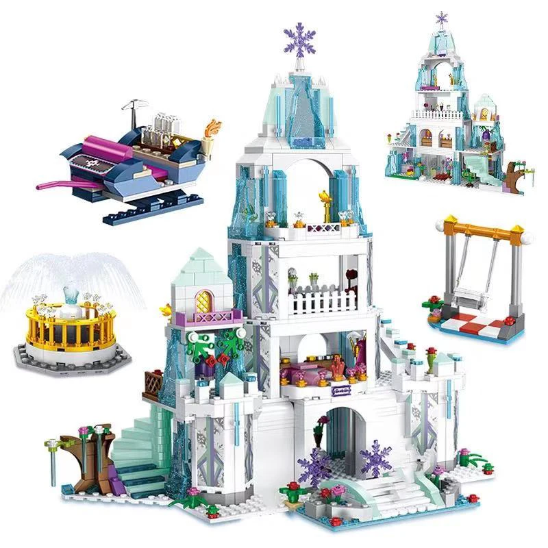 

Disney Friends Ice Princess Castle Building Block Christmas Winter Snow House Cartoon Brick Toys for Girls Toys for Children