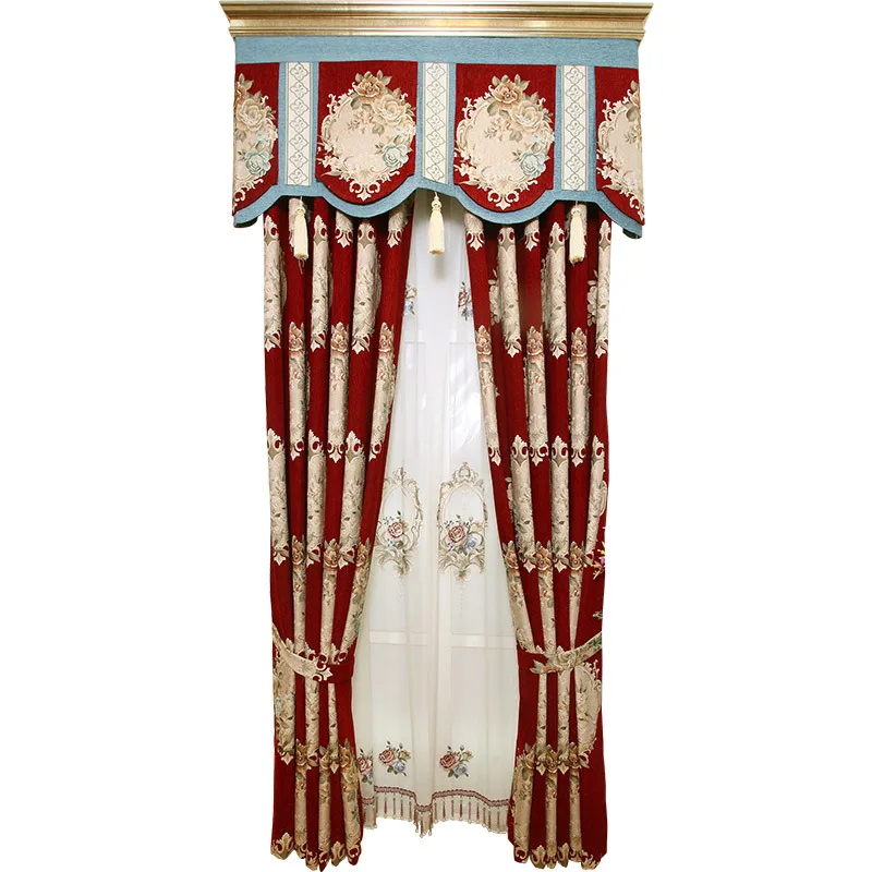 

Big Red Chenille Curtain European-Style High-End Shading Relief Jacquard Curtains for Bedroom Living Room Luxury Home Decor