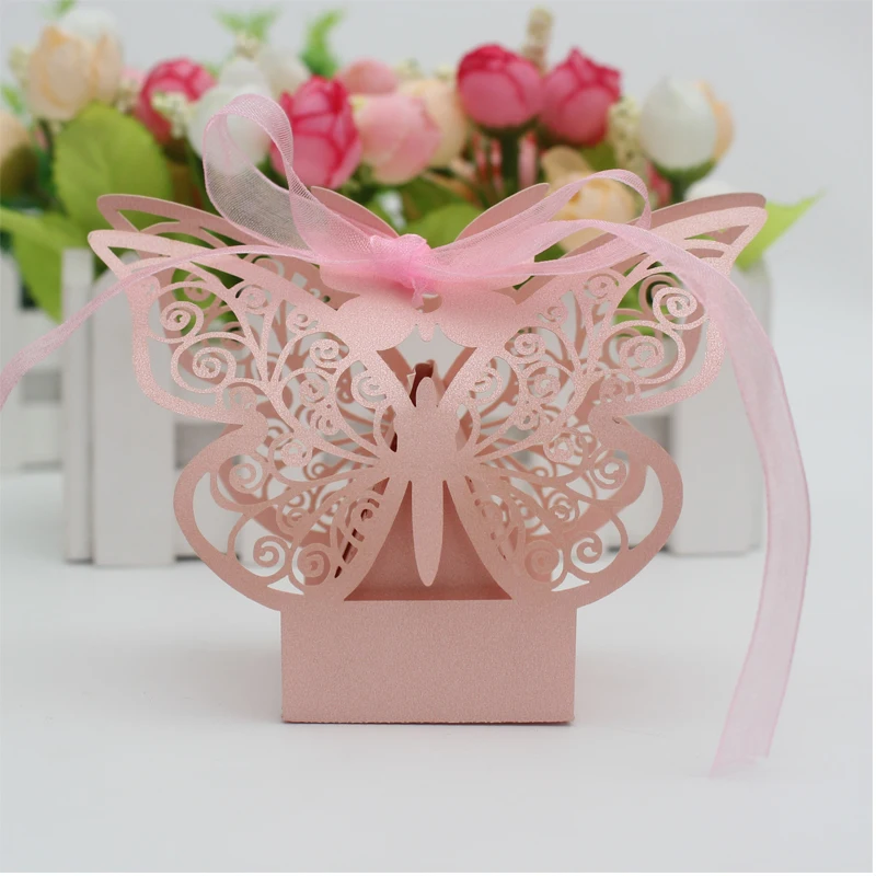 10 шт./компл. коробка для сувениров в виде бабочки с лазерной резкой лентой | Дом и