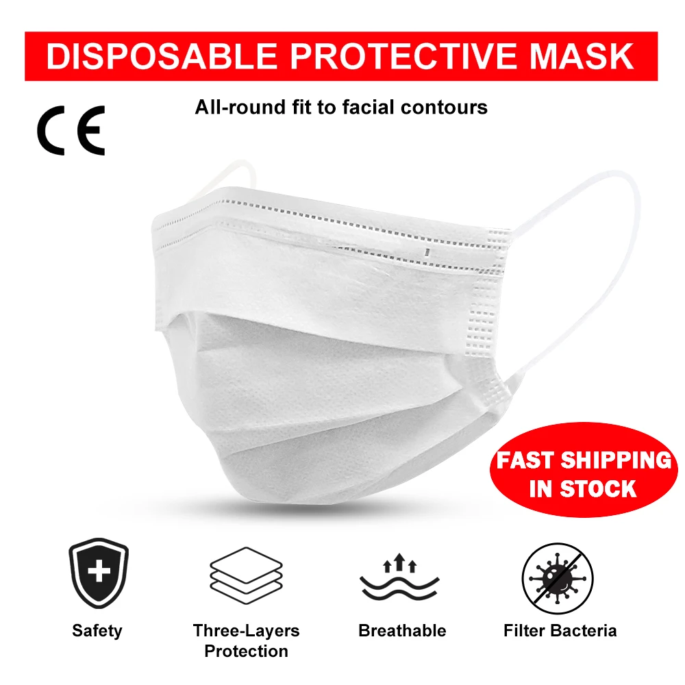 100 шт 3 слоя одноразовая маска против пыли для лица эластичная петля ушей рта PM2.5